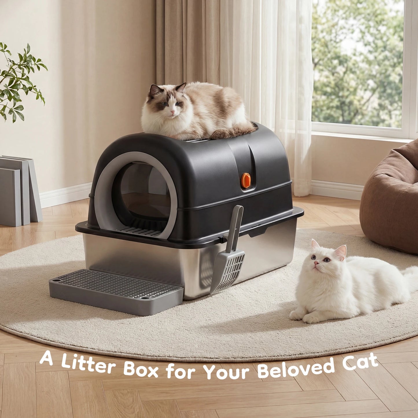Stainless Steel Cat Litter Box Fully Enclosed For Large Cats