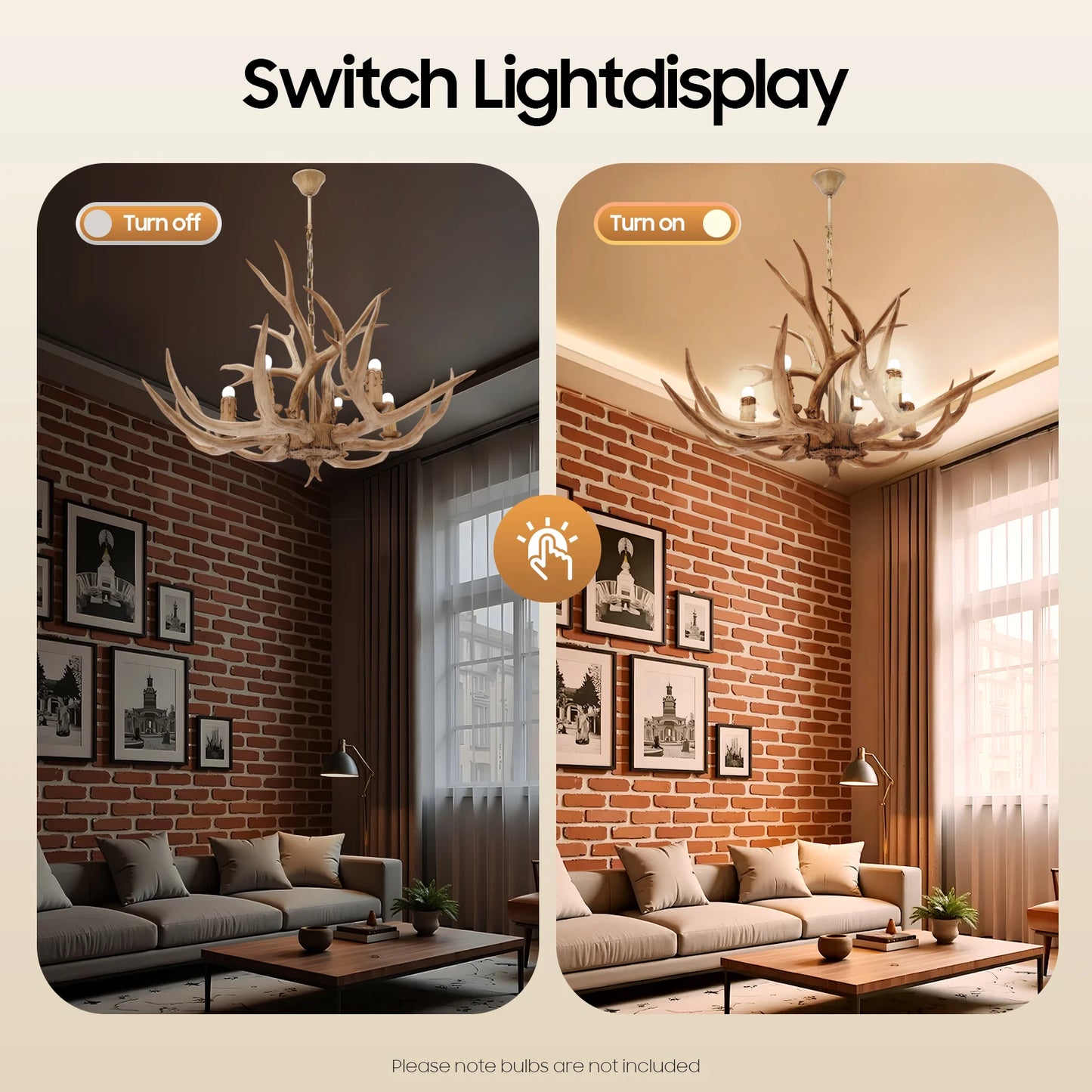 Resin Deer Antler Ceiling Light 110V Six Light Chandelier