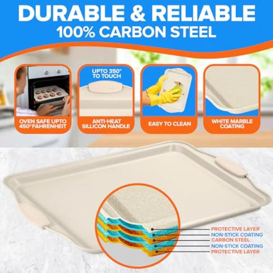 Nonstick Carbon Steel Baking Pan Set With Silicone Handle No PFOA PFOS PTFE