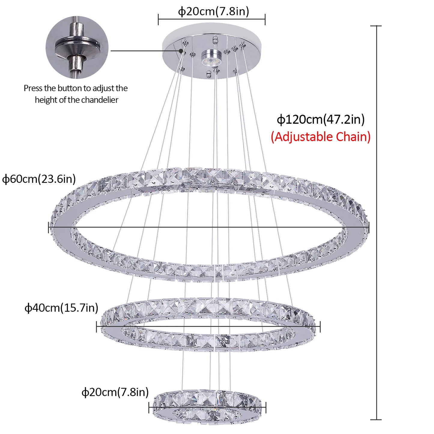 VETRULUS Modern K9 Crystal Pendant Light Led Chandelier