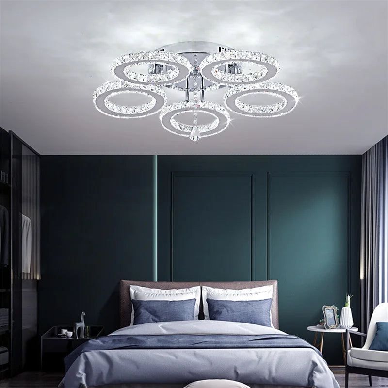 GreeLustr Modern Pendant Light Led Crystal Ring Ceiling Chandelier