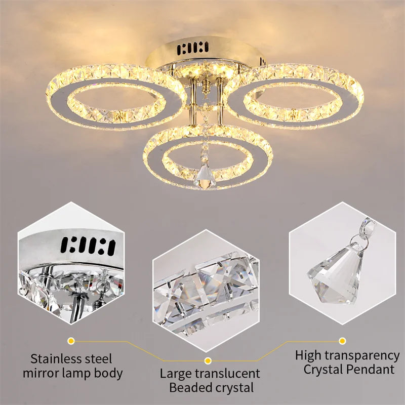 GreeLustr Modern Pendant Light Led Crystal Ring Ceiling Chandelier