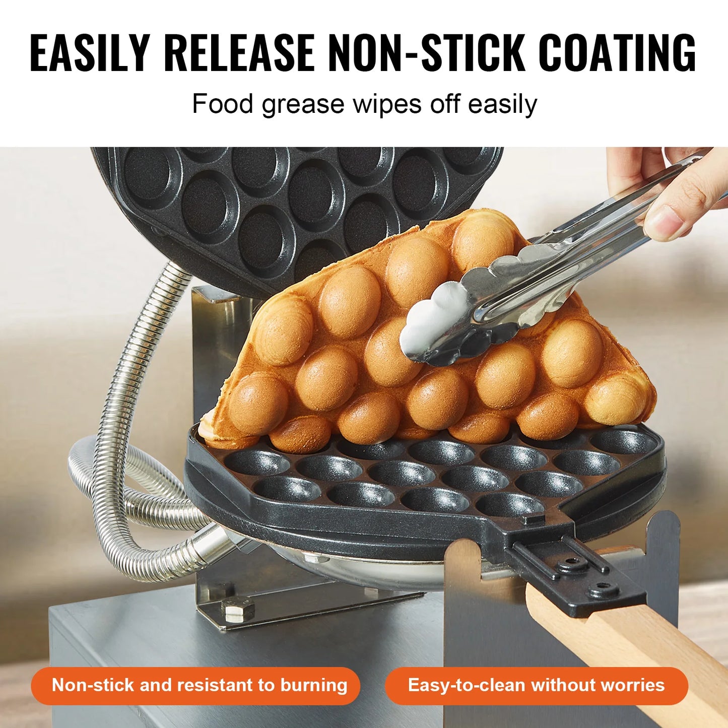 SucceBuy Commercial Egg Bubble Waffle Maker Rotatable 2 Pans
