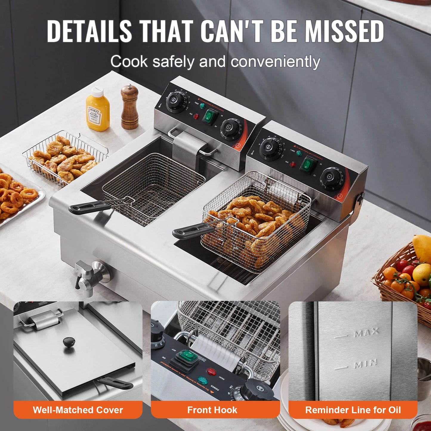 SucceBuy Electric Deep Fryer Twin Basket Removable Tanks Commercial Countertop