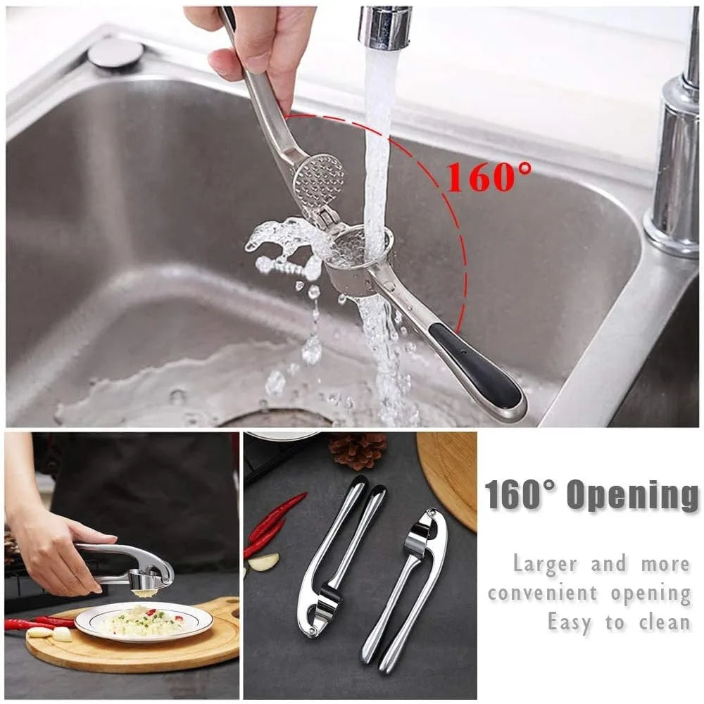 Garlic Press 3 Piece Stainless Steel Set With Cleaning Brush