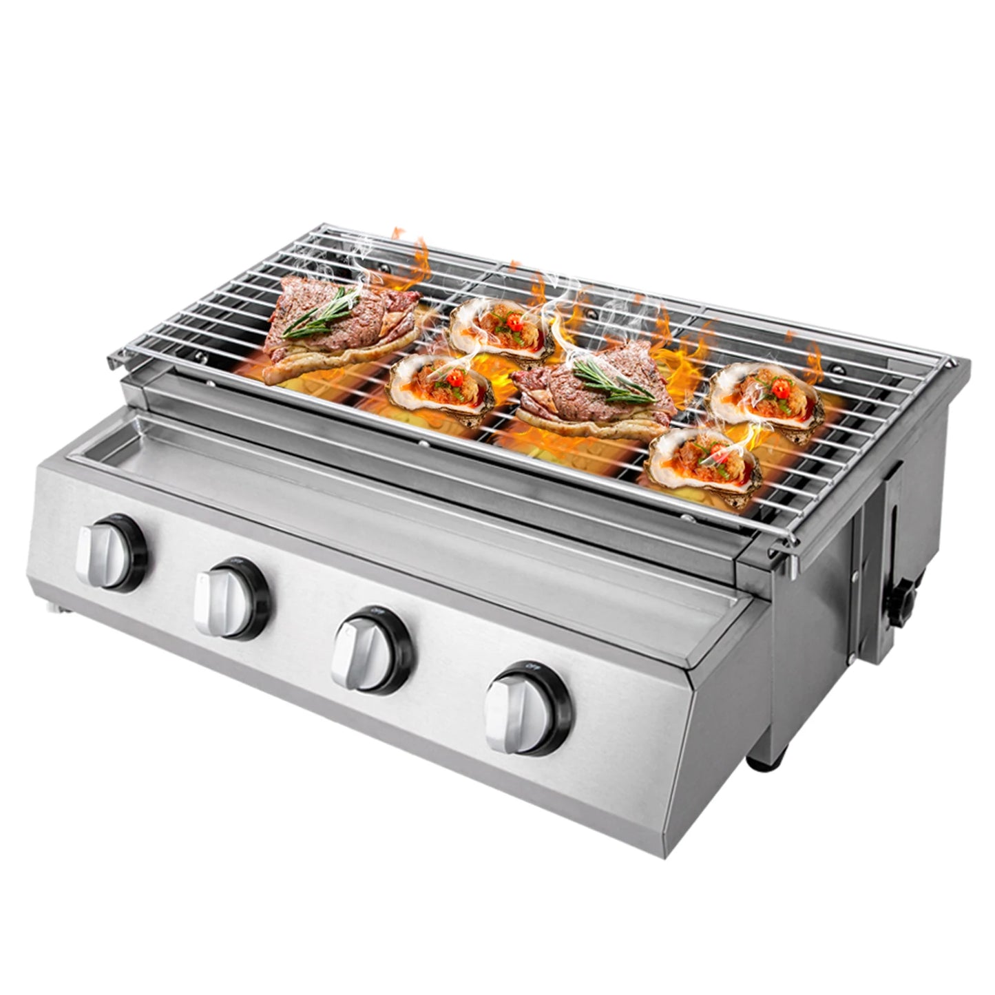 Professional 4 Burner Stainless Steel Portable Tabletop Gas Grill Smokeless