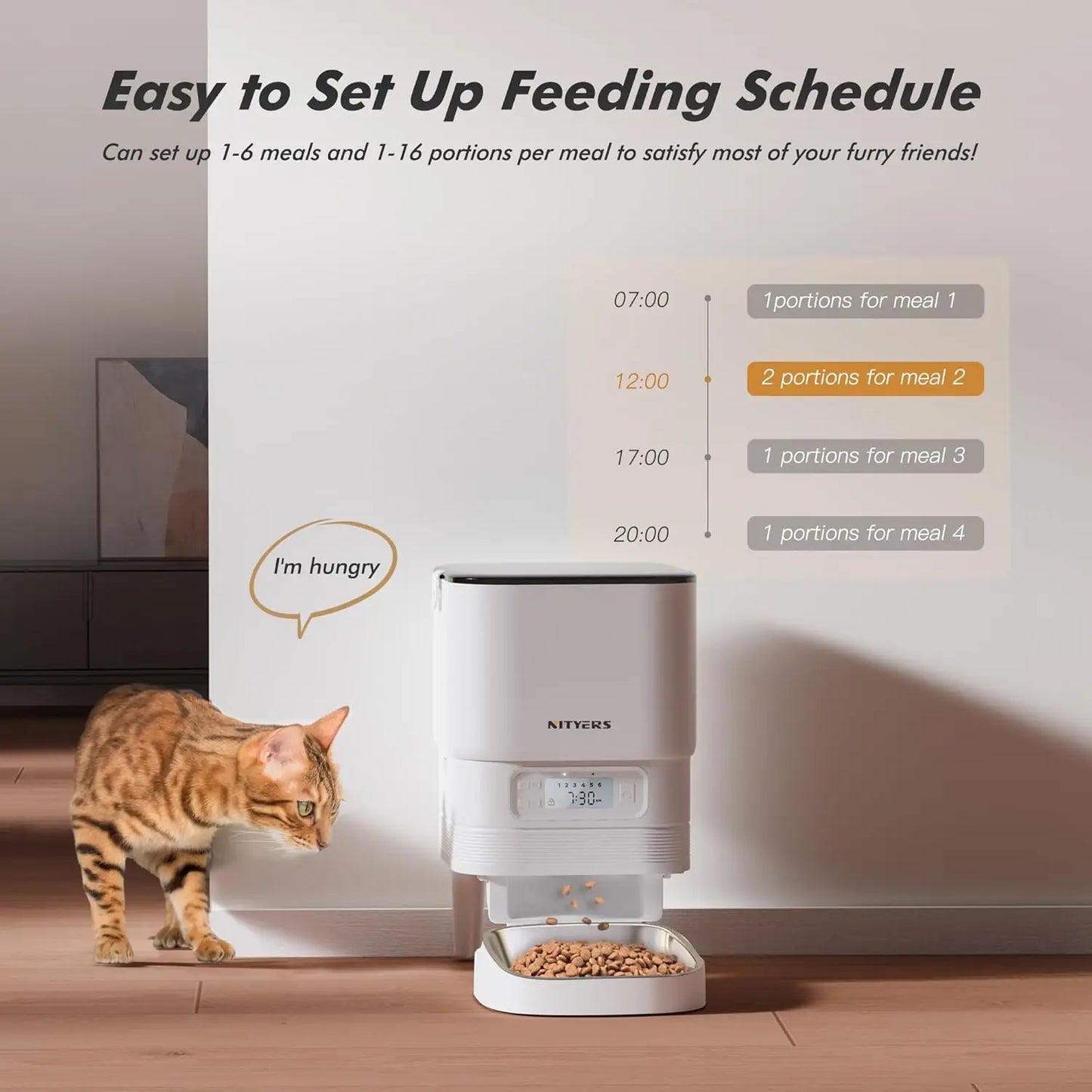 NITYERS 4.5L Automatic Cat Feeder With Timed Dispenser And Stainless Steel Bowl