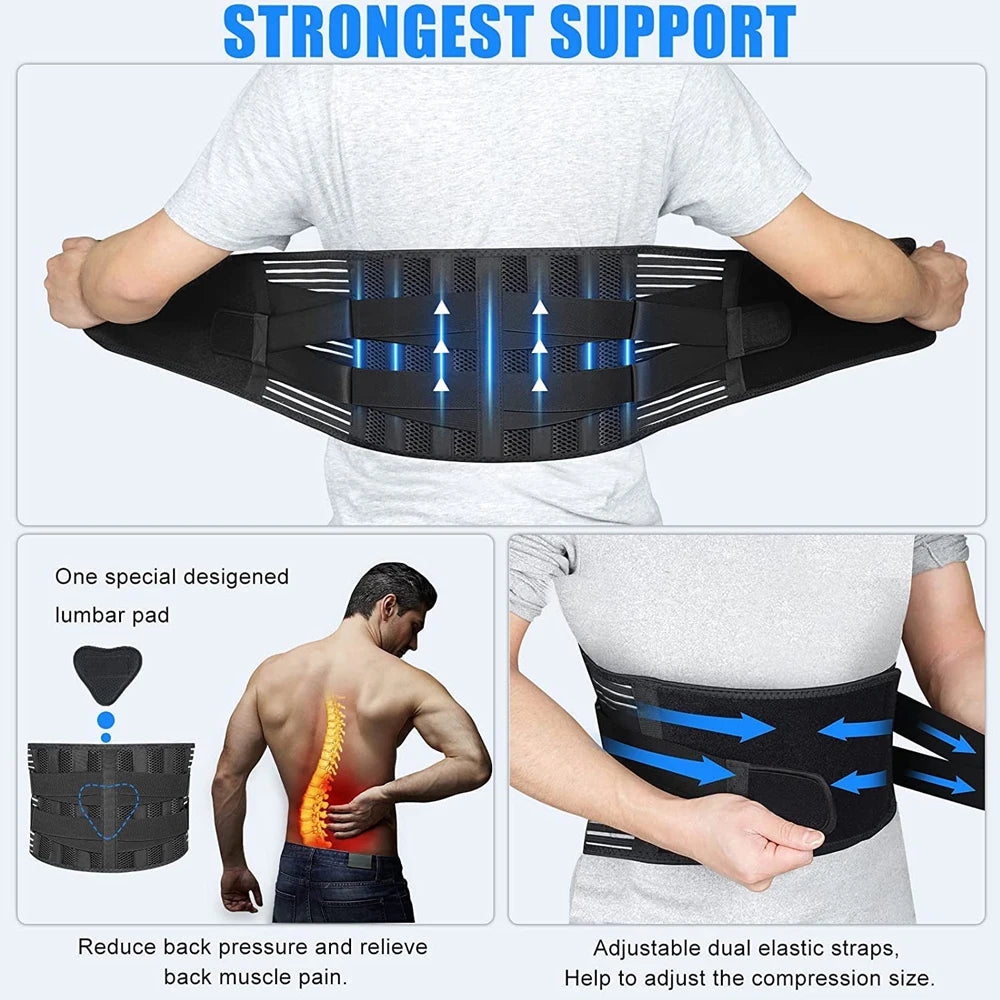 Lumbar Back Brace With 6 Stays Breathable Orthopedic Support Pain Relief