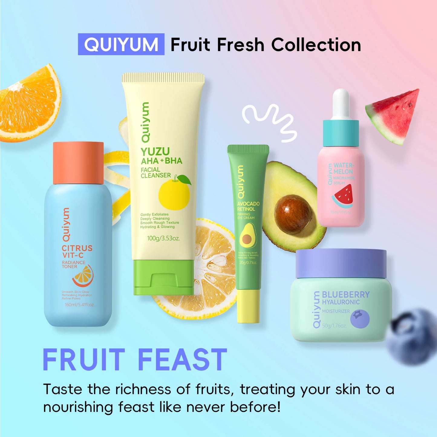 QUIYUM Fruit Fresh Five Piece Skincare Set Brightening Hydration