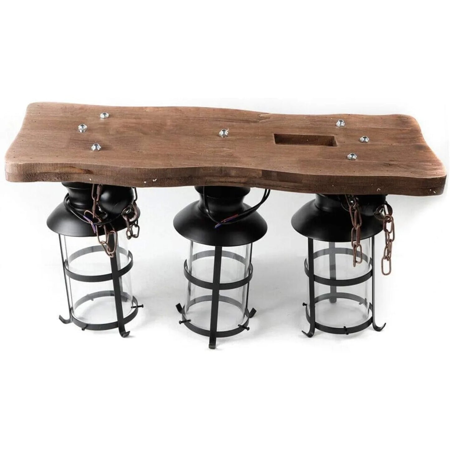 Industrial Wooden Pendant Light With Glass Shade Chandelier E27 Compatible