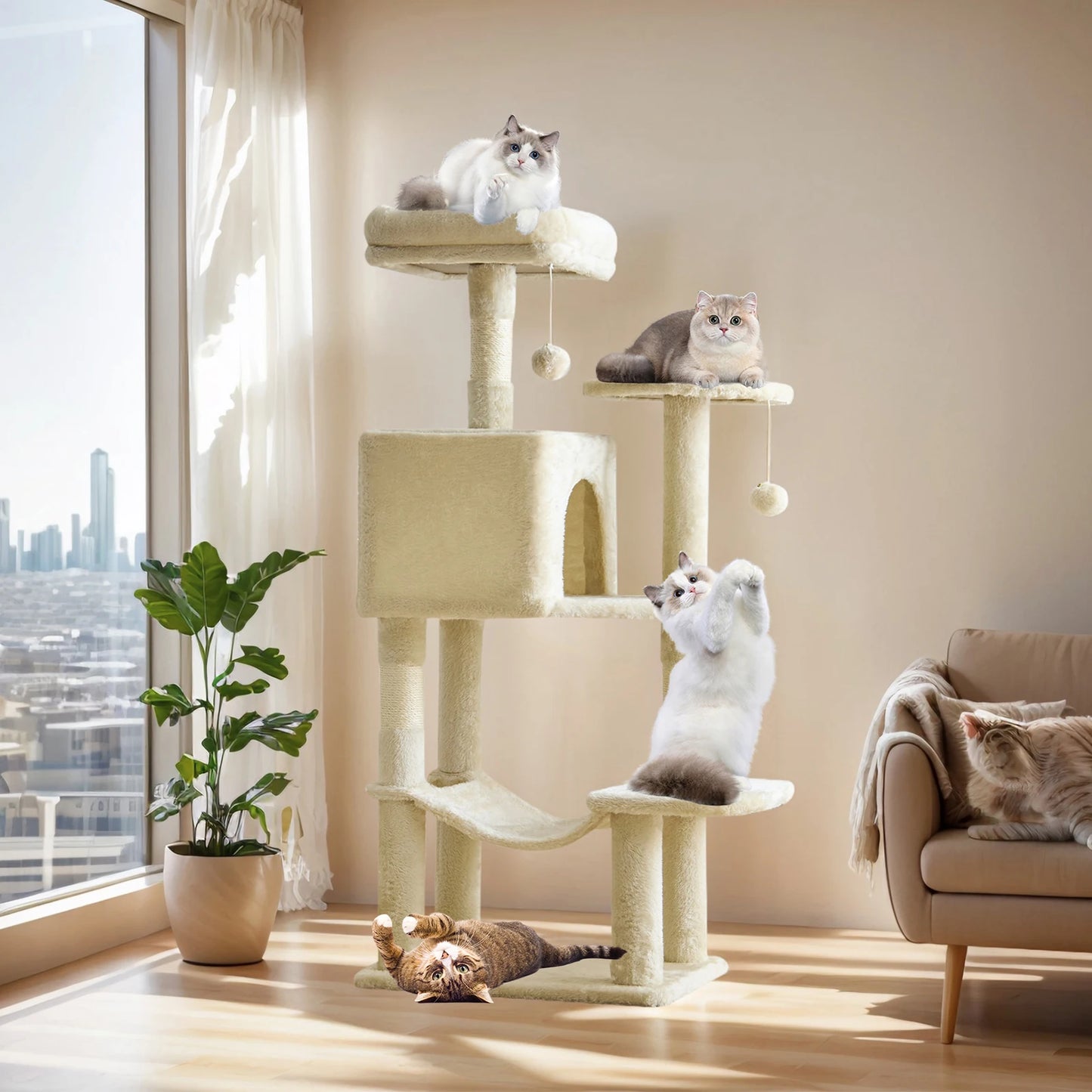 MCQ Cat Tree Tower Four Tier With Natural Sisal Posts