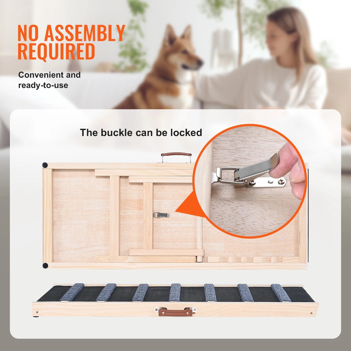 SucceBuy Folding Dog Ramp Anti Slip Adjustable Wooden Ramp