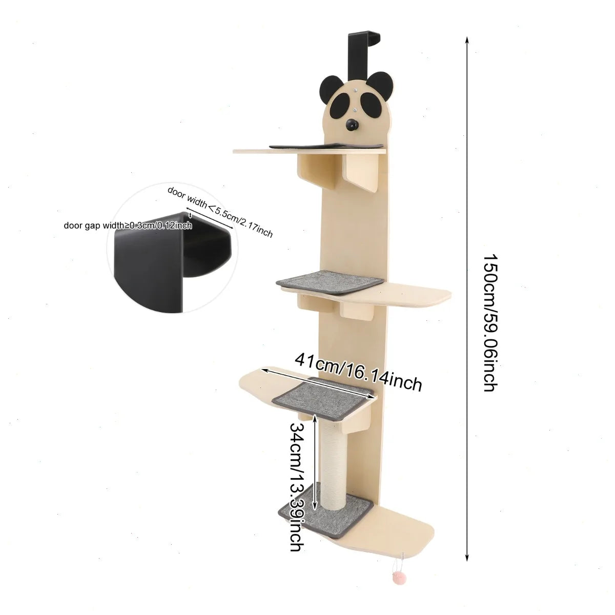 Door Hanging Cat Tree With Multi Level Climber Scratch Post Teaser Ball