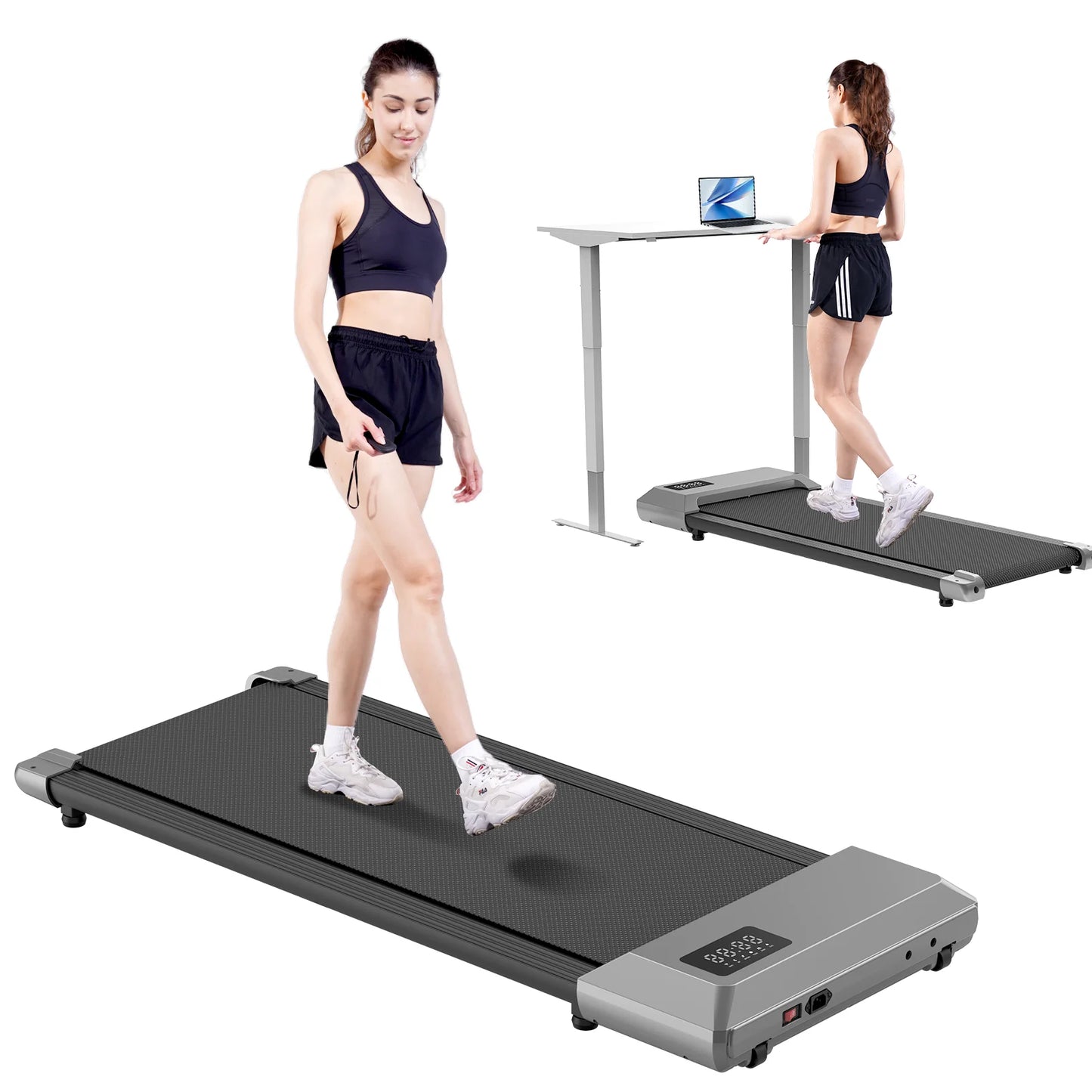 2 In 1 Walking Pad Mini Treadmill Under Desk For Home Office LCD Screen 250 Lbs