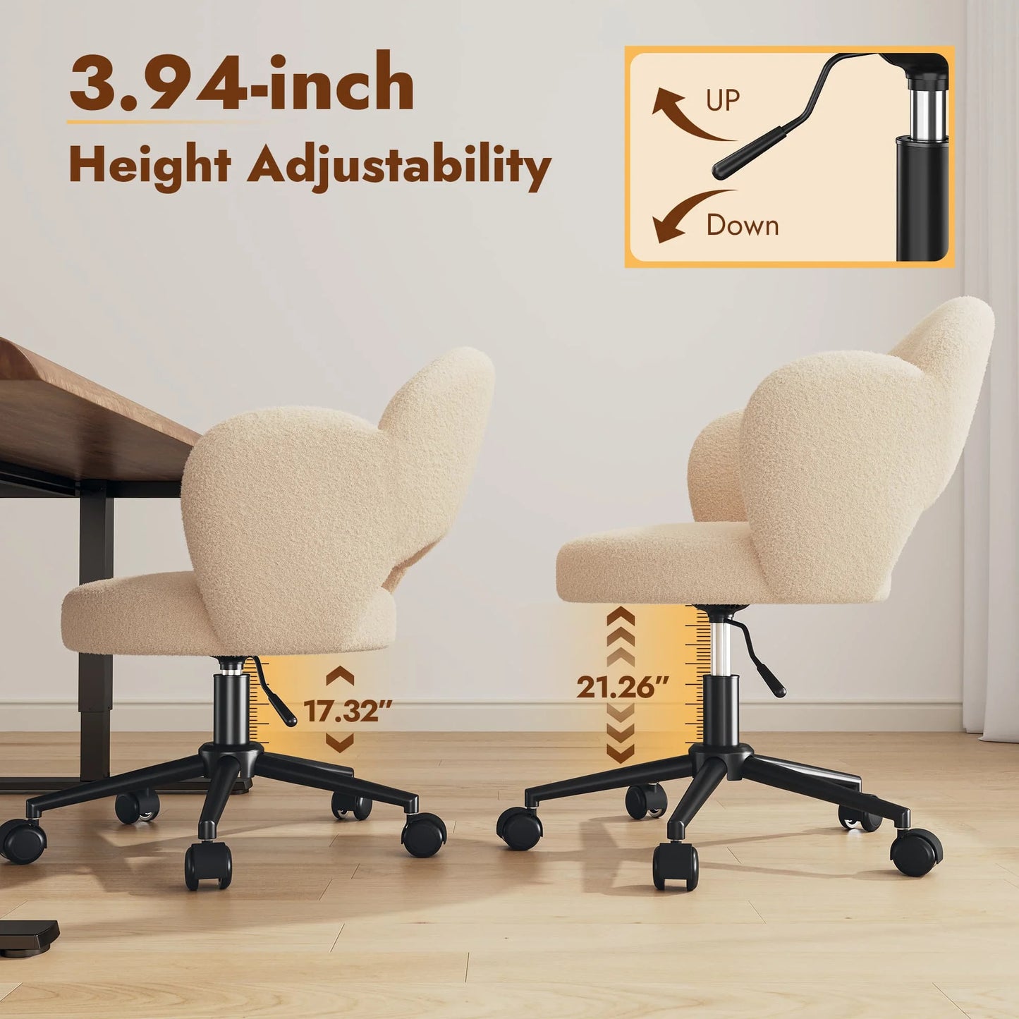 EnHomee Petal Vanity Chair Height Adjustable Desk Chair With Wheels