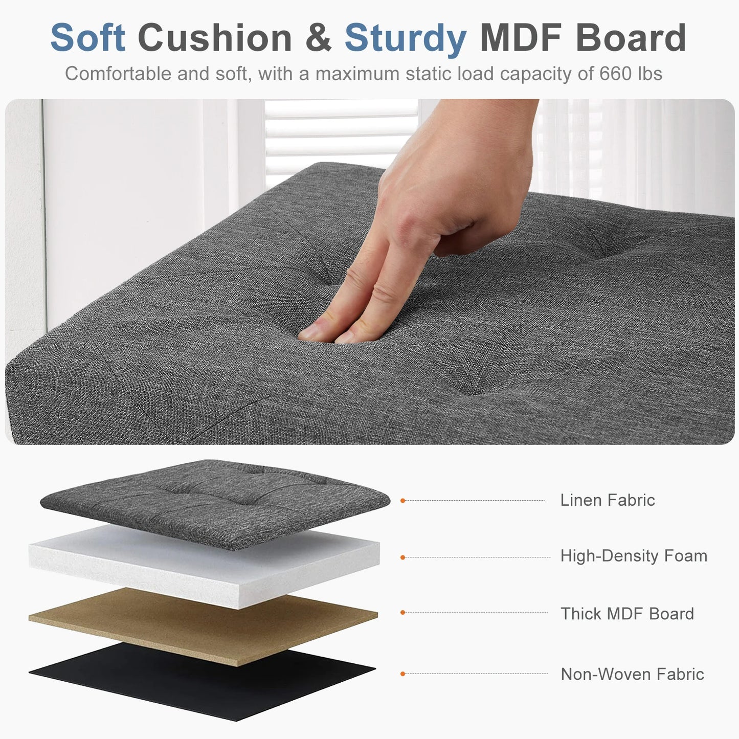 JHK Folding Storage Ottoman Bench With Hidden Storage Footstool