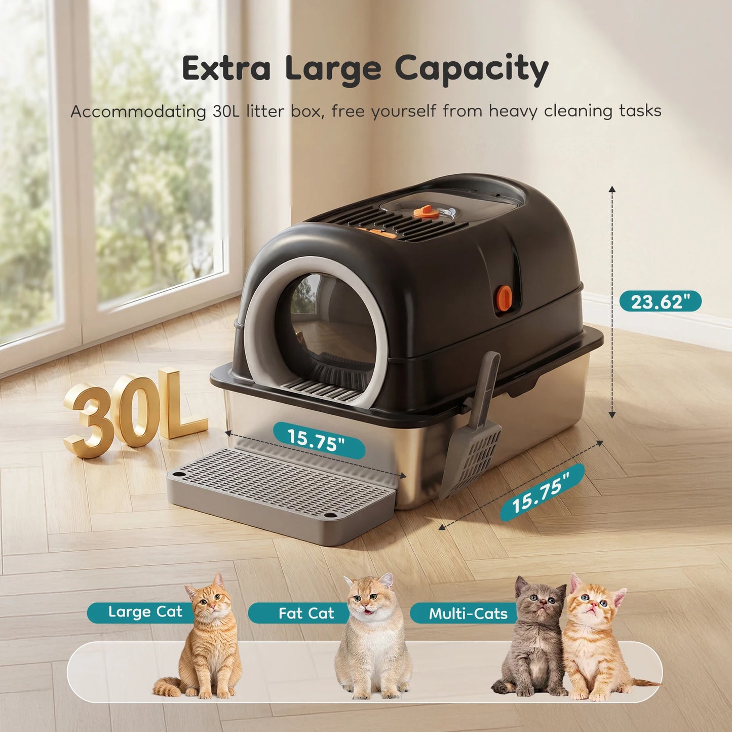 Stainless Steel Cat Litter Box Fully Enclosed For Large Cats