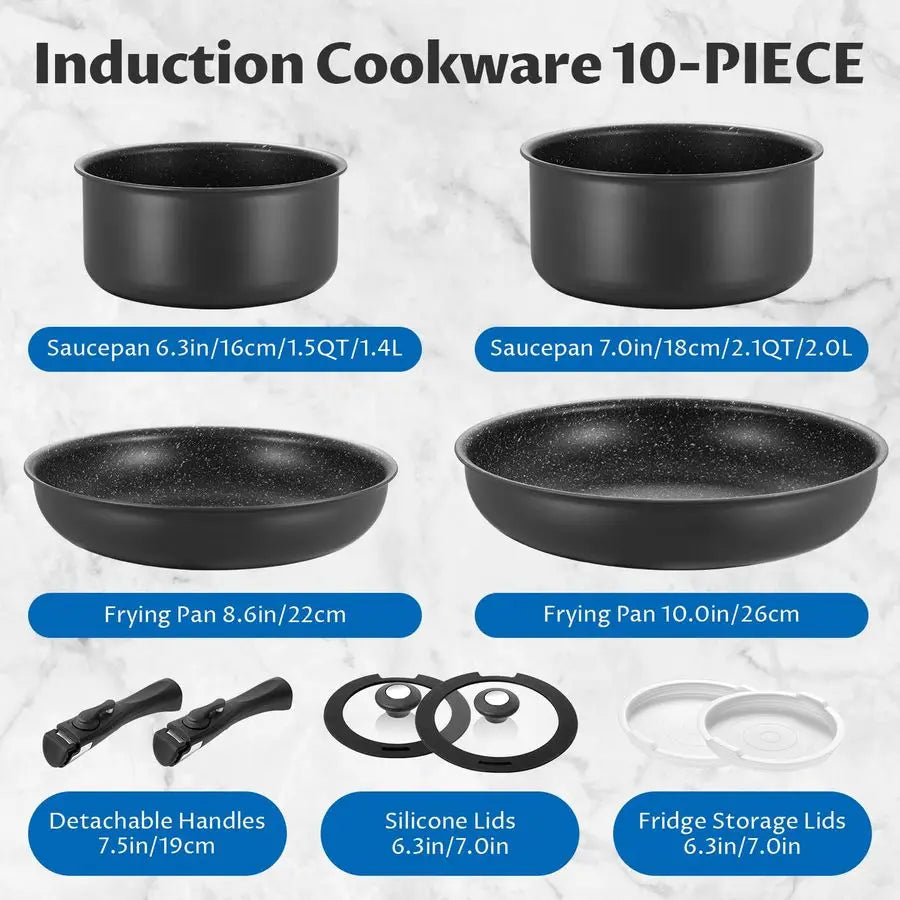 XMSJ Induction Cookware Set 10 Pieces Nonstick Pots And Pans