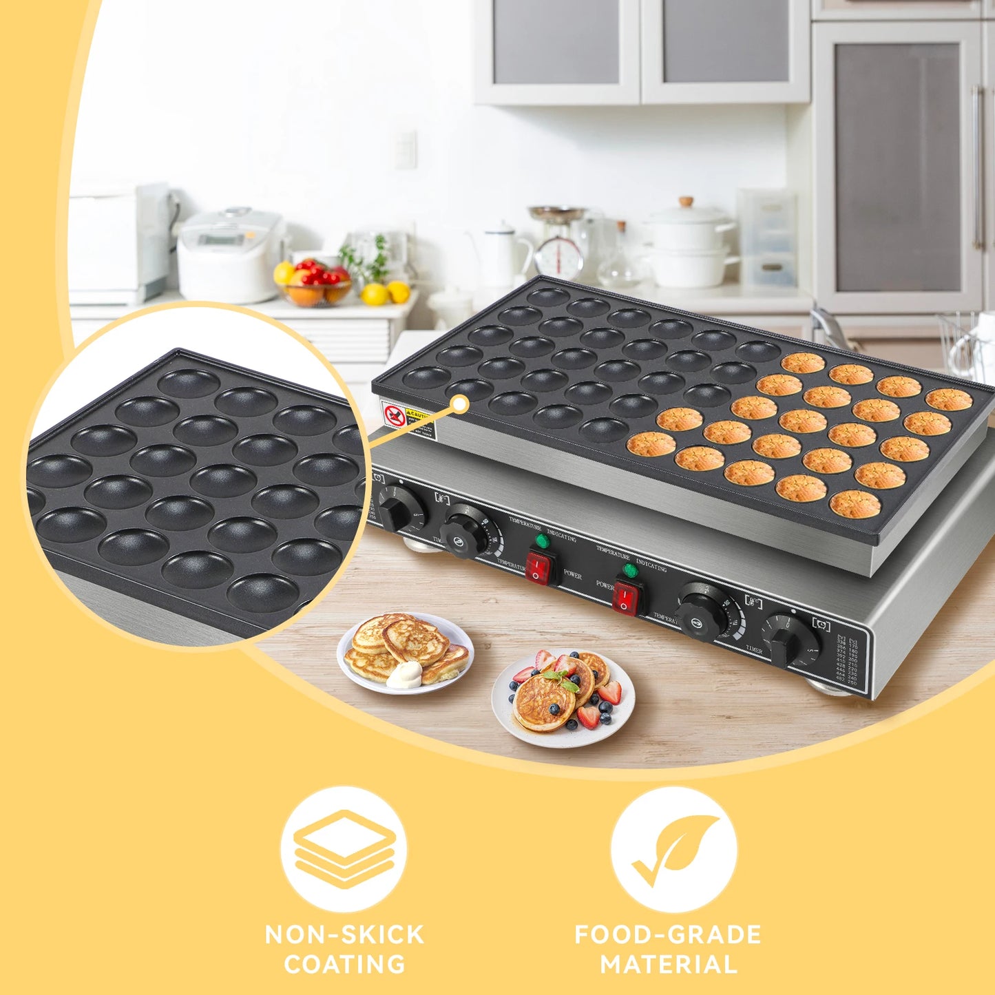 Mini Pancake Maker Machine 110V 1800W Nonstick Electric Waffle Maker