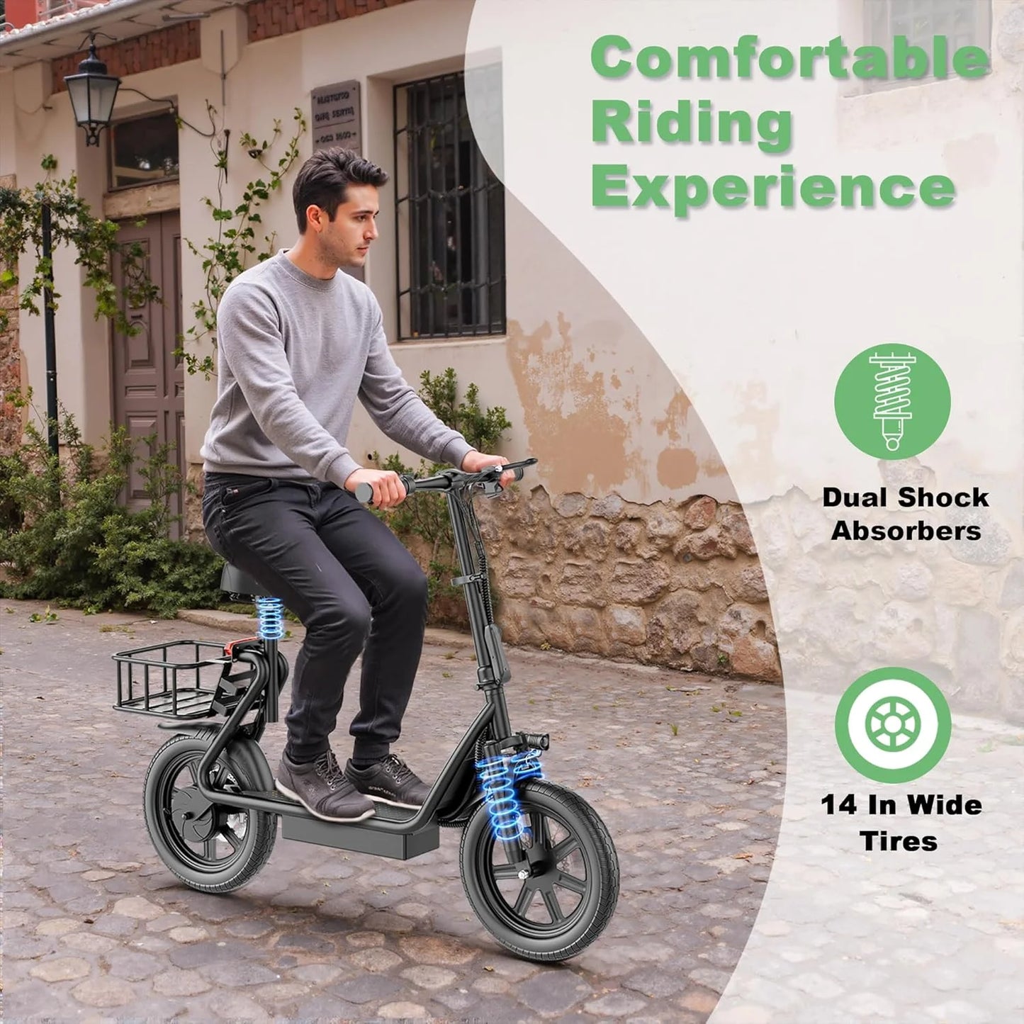 Electric Bicycle With Basket 10 4Ah Battery 28 Miles Range