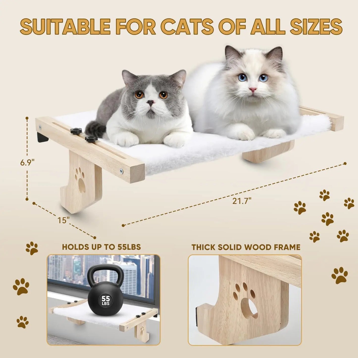 CZBNYX Cat Window Sill Hammock For Indoor Cats With Wooden And Metal Frame
