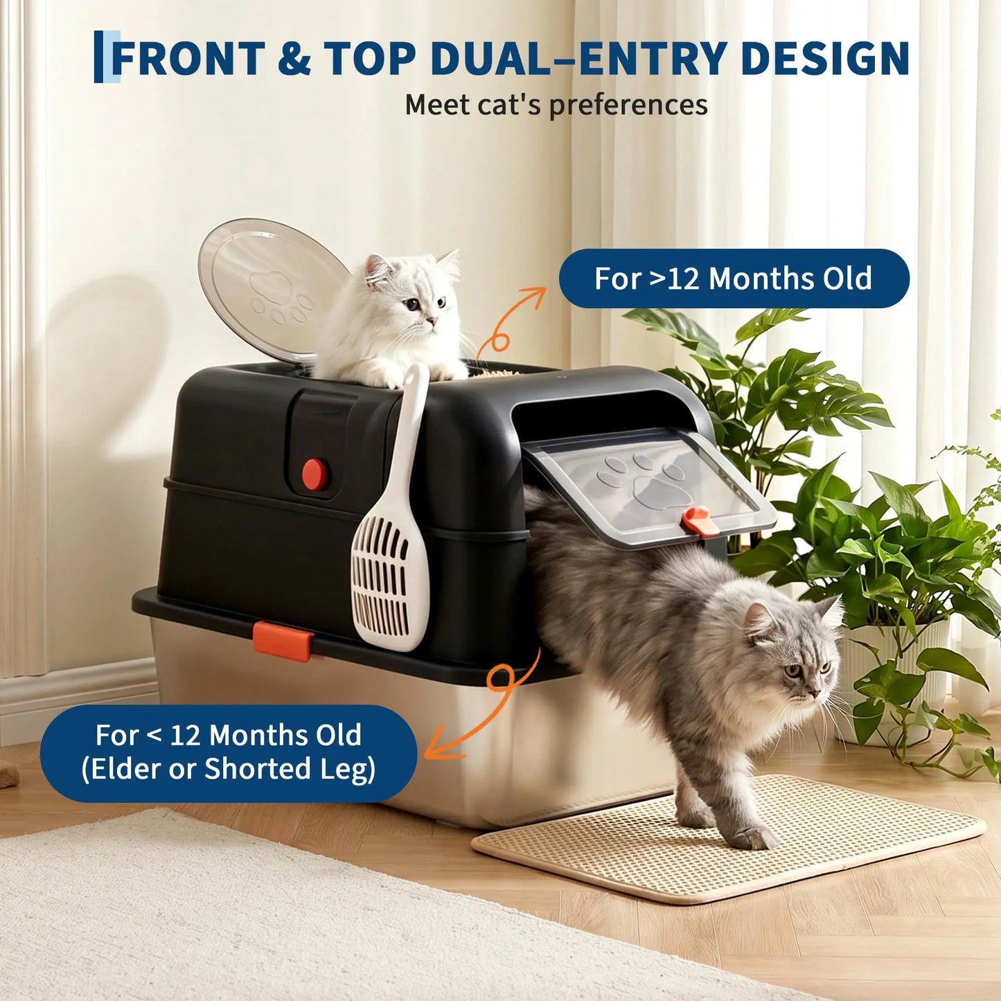 Studyset Stainless Steel Litter Box With Lid For Cats