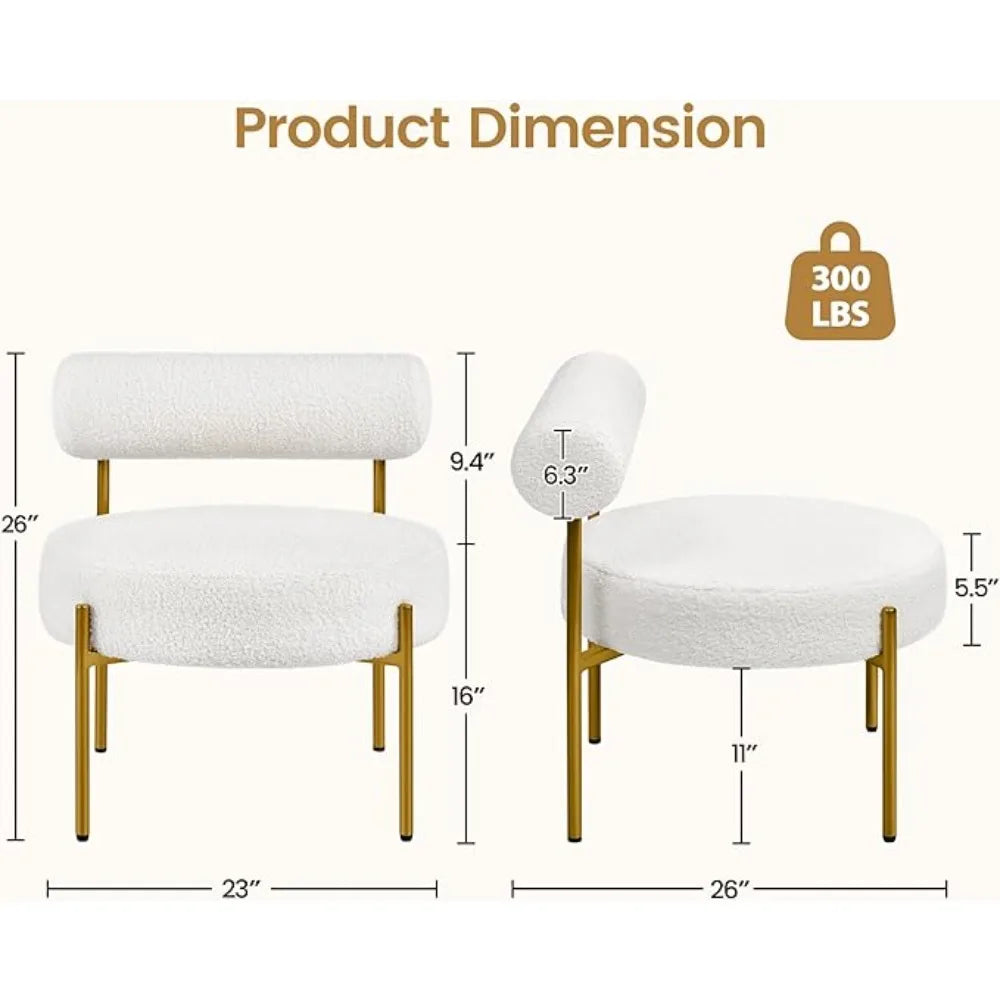 Boucle Accent Chair With Sherpa Barrel Cushion And Gold Legs