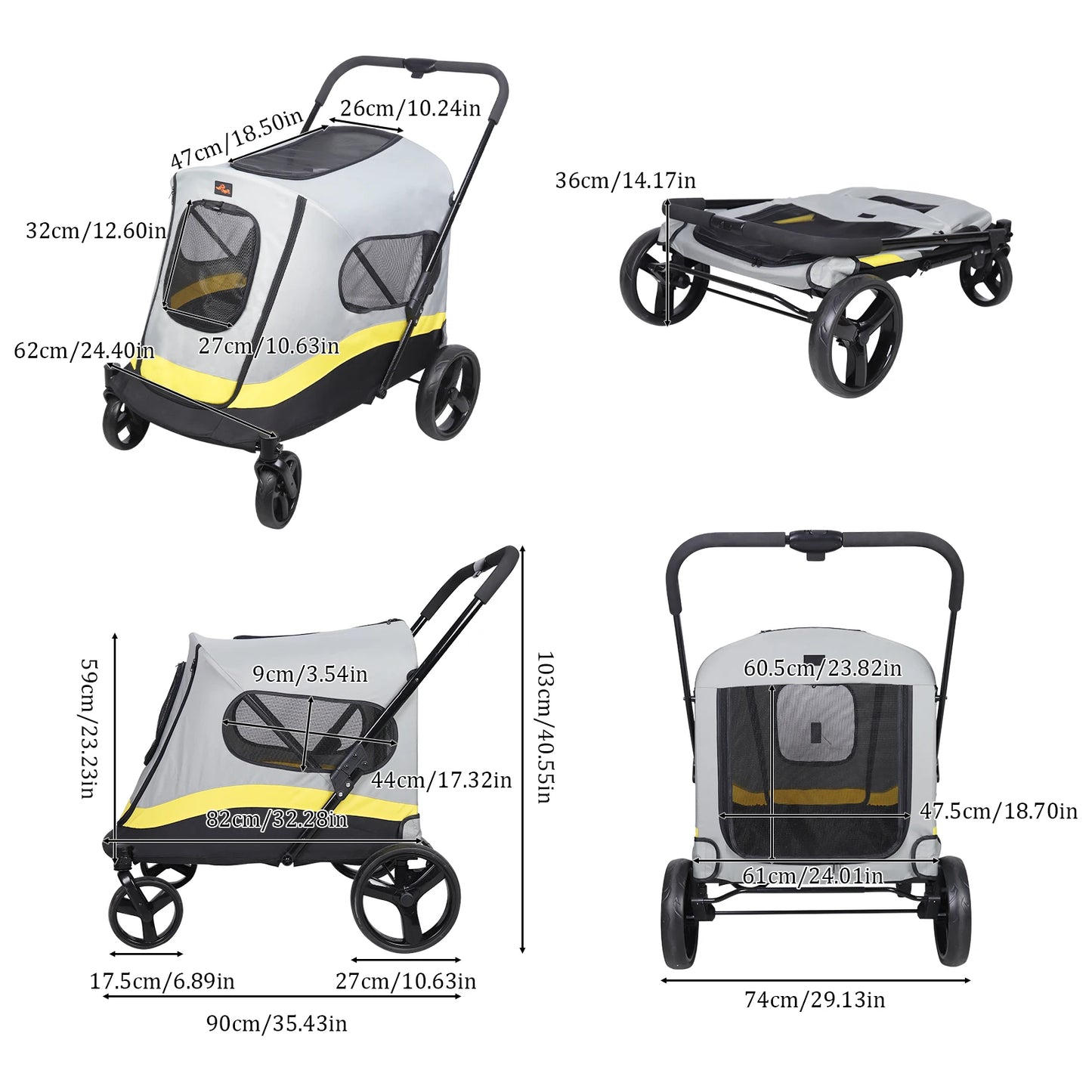 Foldable Dog Stroller With Breathable Mesh For All Breeds