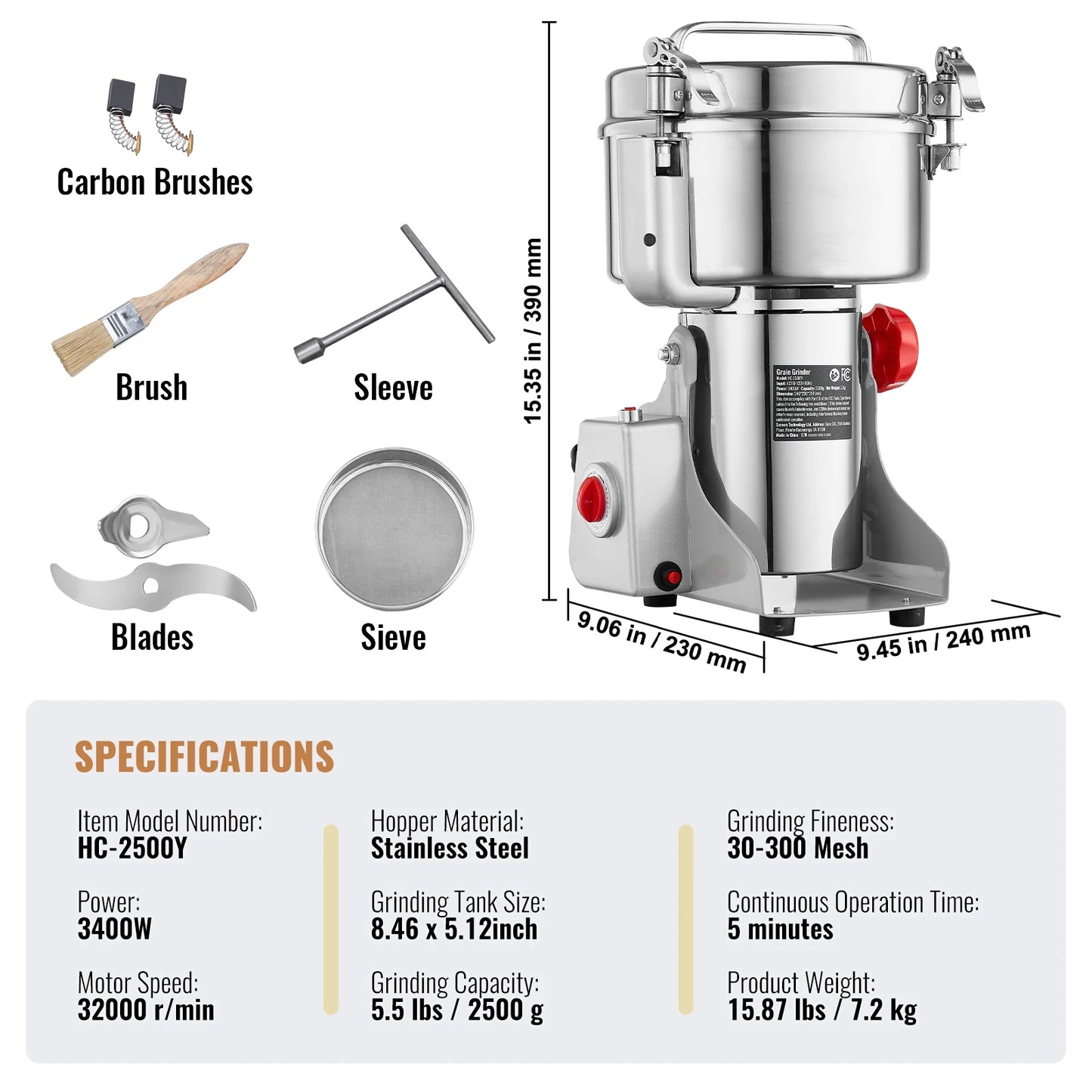 SucceBuy Electric Grain Mill Grinder For Dry Herbs And Spices