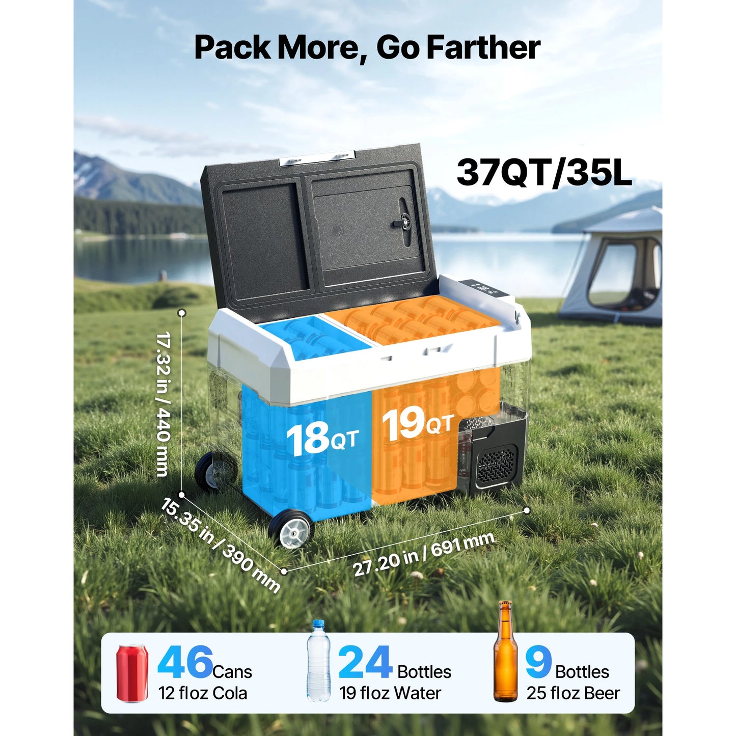 SucceBuy Portable Car Refrigerator With Foldable Handle And Wheels