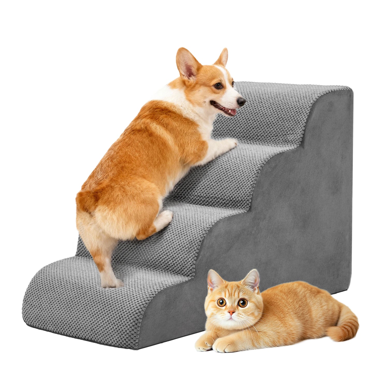 HighDensityFoam Dog Stairs Ramp 3 To 5 Steps Curved NonSlip