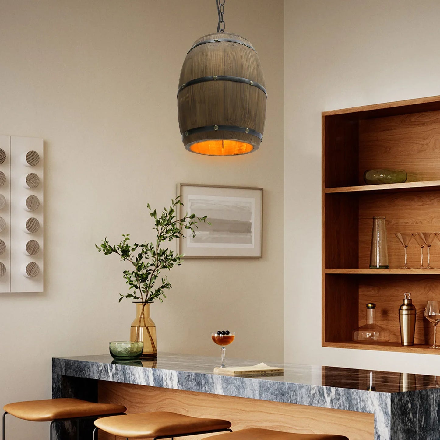 Antique Wood Wine Barrel Pendant Lamp Industrial Rustic Lighting