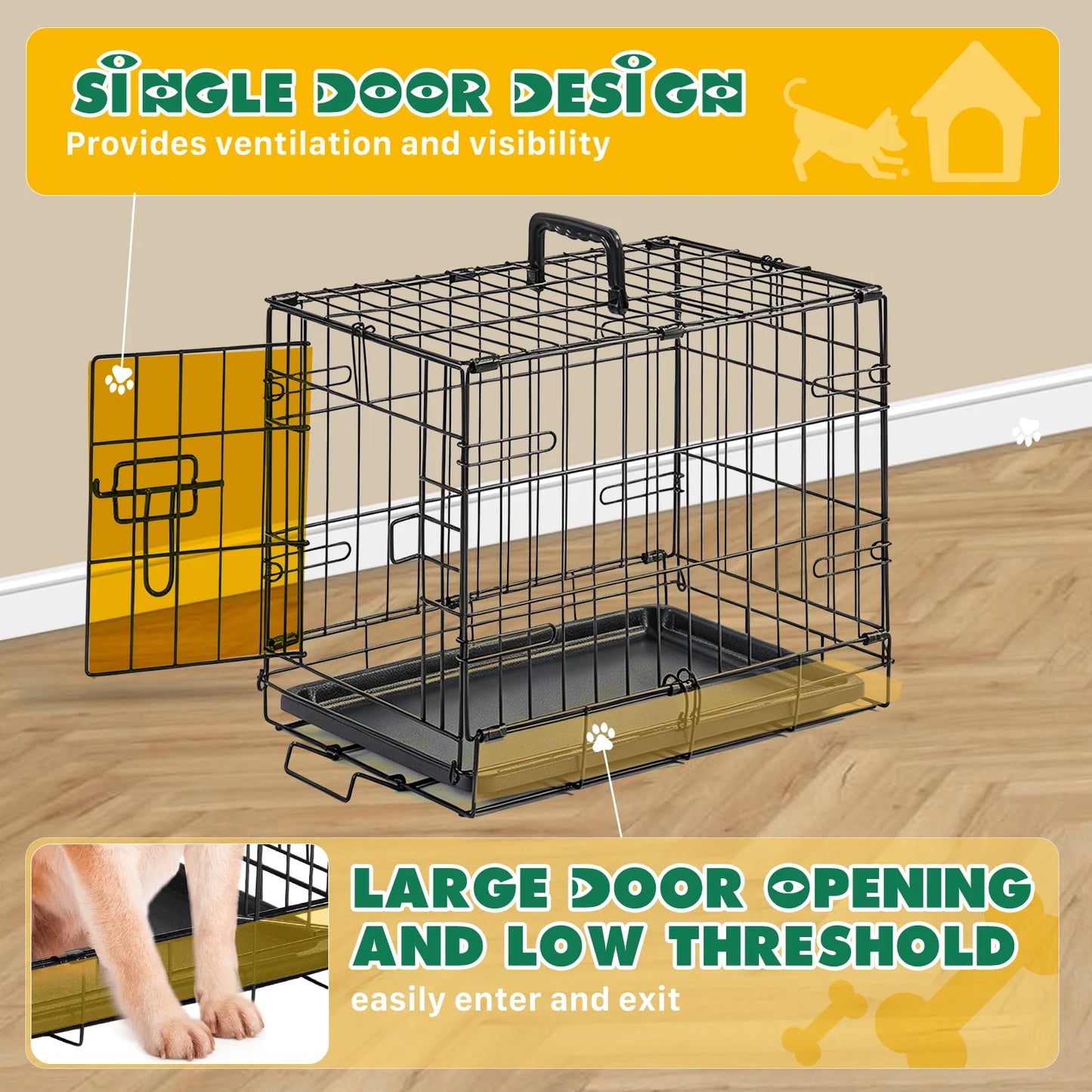 JHK Dog Crate Metal Pet Kennel With Secure Lock Durable