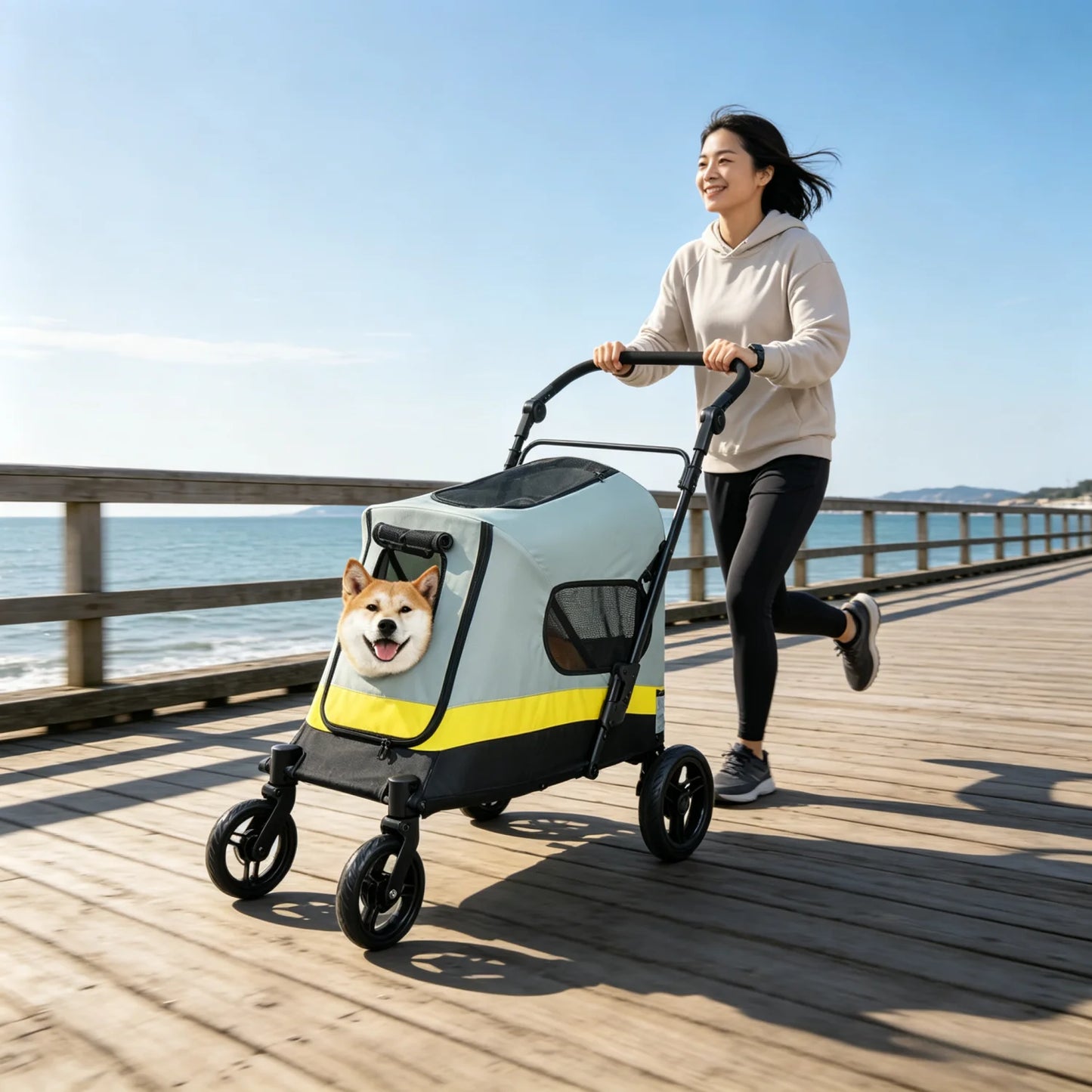 Foldable Dog Stroller With Breathable Mesh For All Breeds