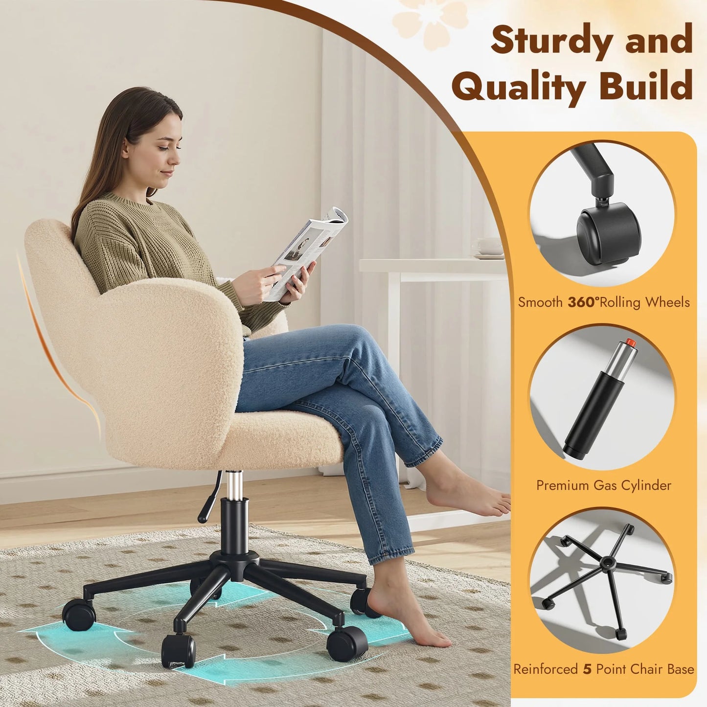 EnHomee Petal Vanity Chair Height Adjustable Desk Chair With Wheels