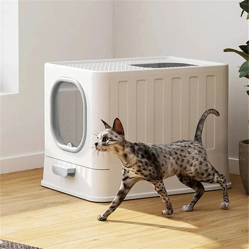 Large Cat Litter Box Pet Toilet Skylight Enclosed Drawer Scoop Covered Tray Pet Kitten Training Toilet with Scoop