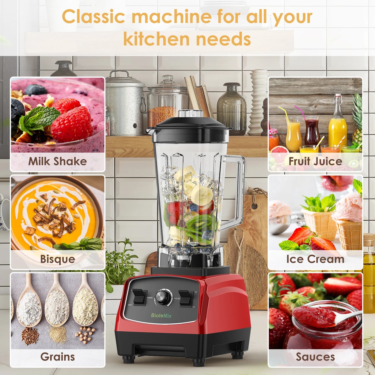 Biolomix 3HP 2200W BPA Free Heavy Duty Blender Mixer Juicer