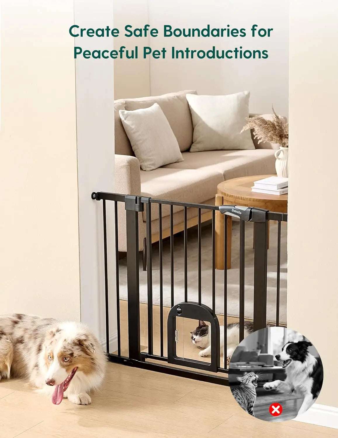 Upgraded Baby Gate With Cat Door Auto Close Walk Through