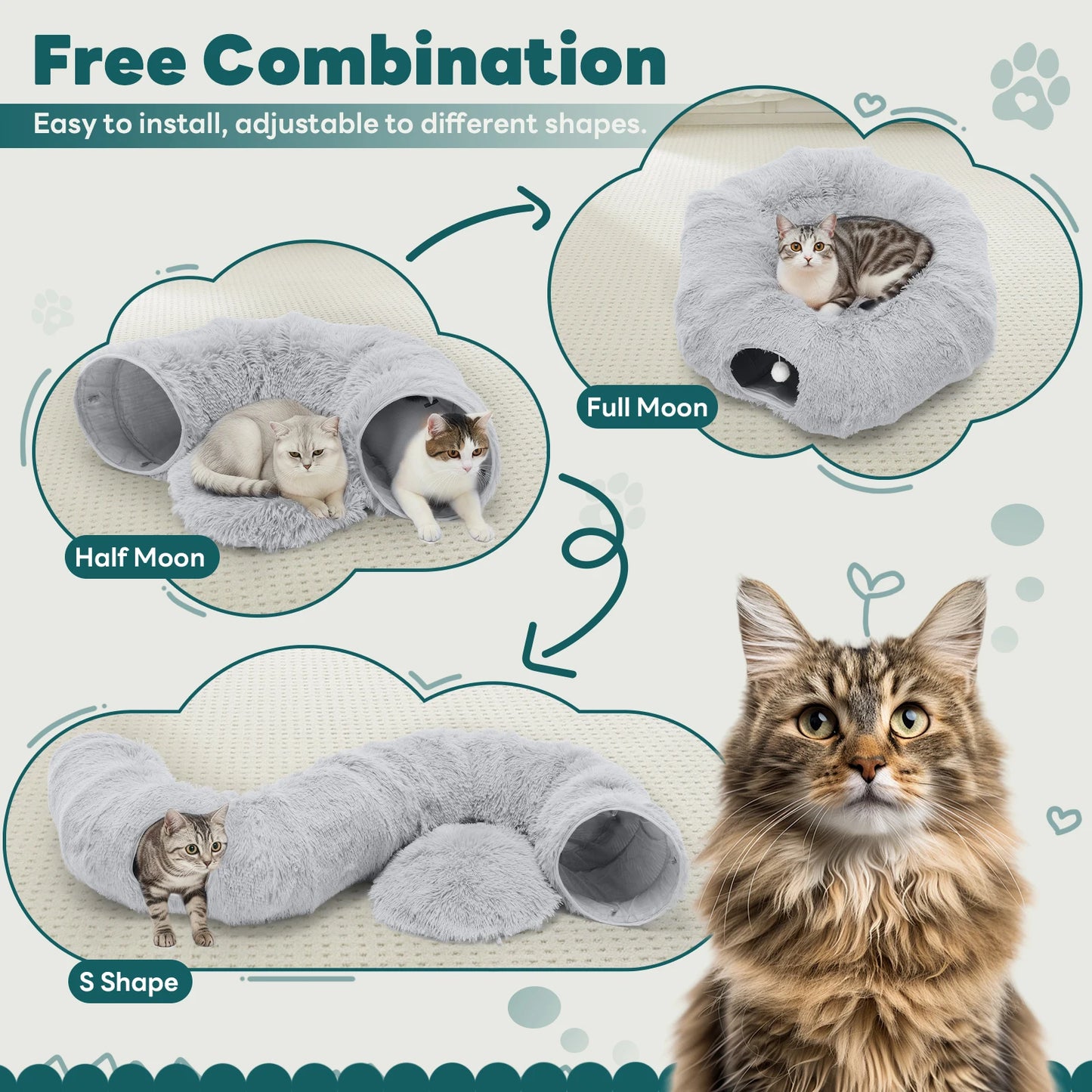 JHK Cat Tunnel Bed Indoor Plush Playground For Kittens Puppies