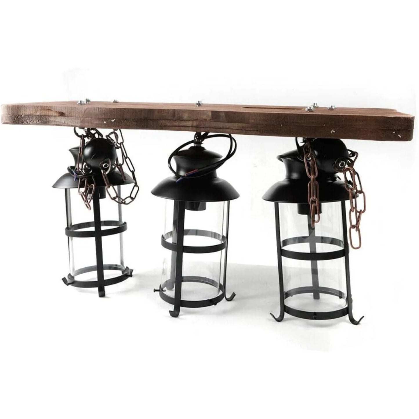 Industrial Wooden Pendant Light With Glass Shade Chandelier E27 Compatible