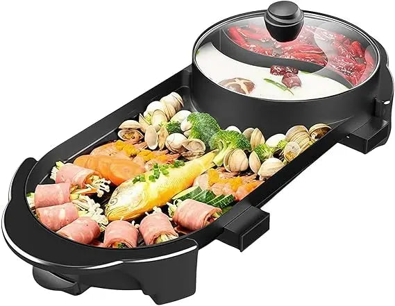 Hot Pot With Grill Electric Indoor Shabu Shabu Combo