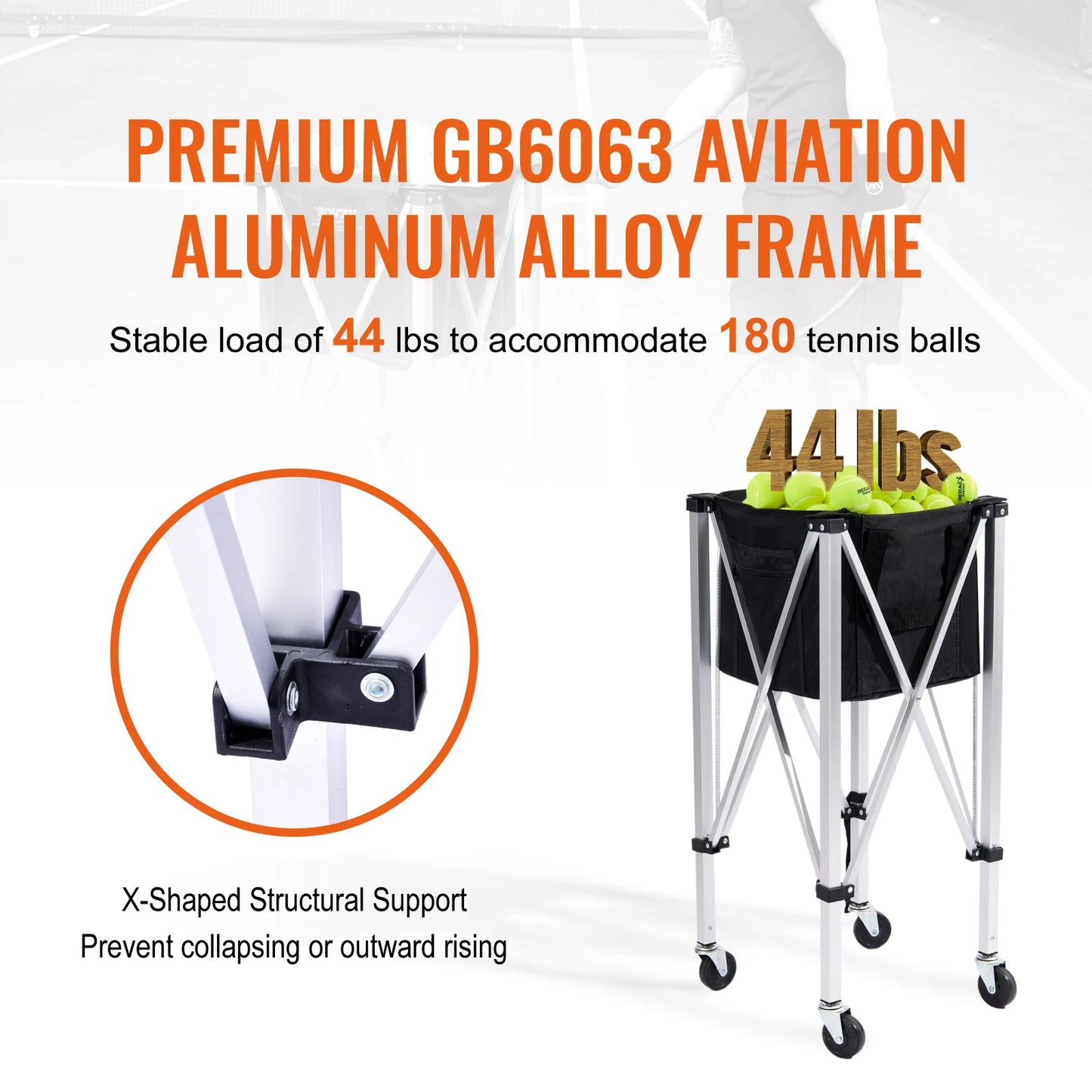 SucceBuy Foldable Tennis Ball Cart Holds 150/180 Balls