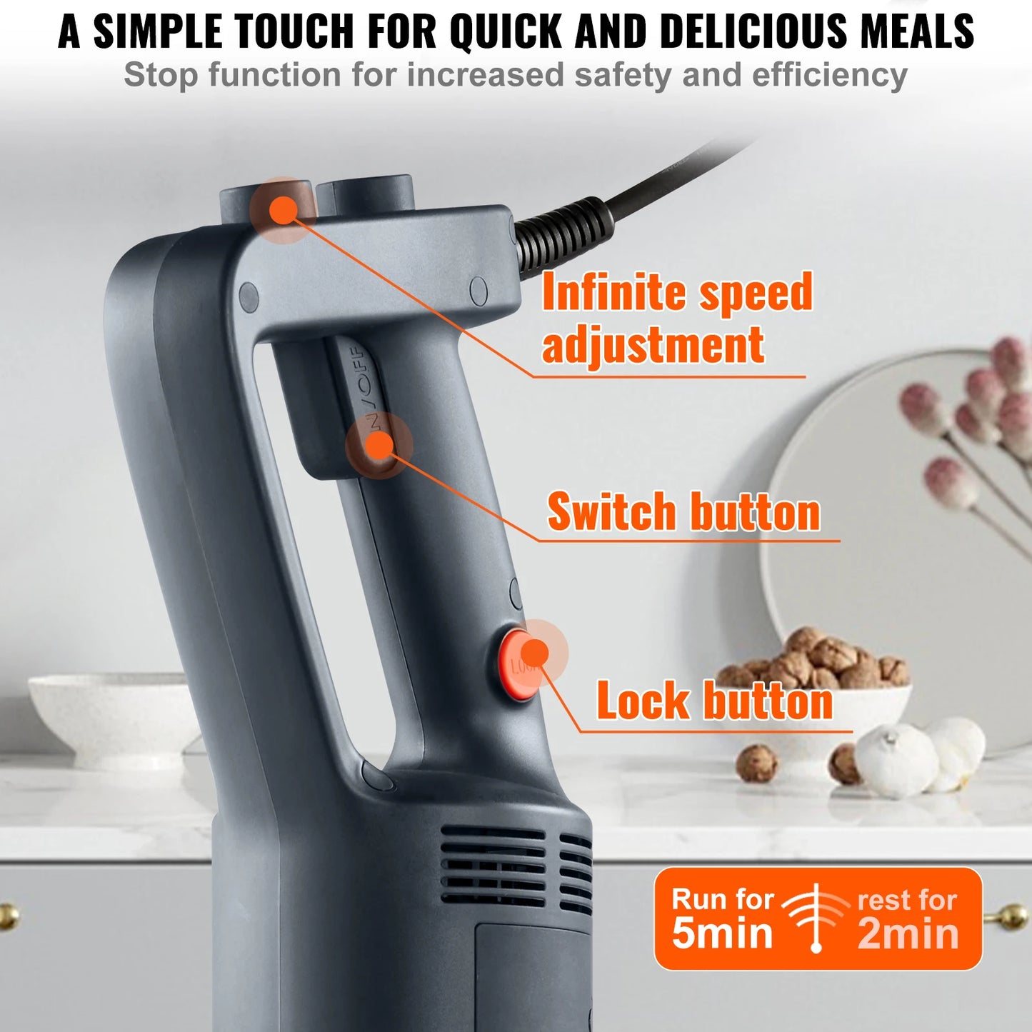 Succebuy Commercial Immersion Blender 500W Heavy Duty Hand Mixer