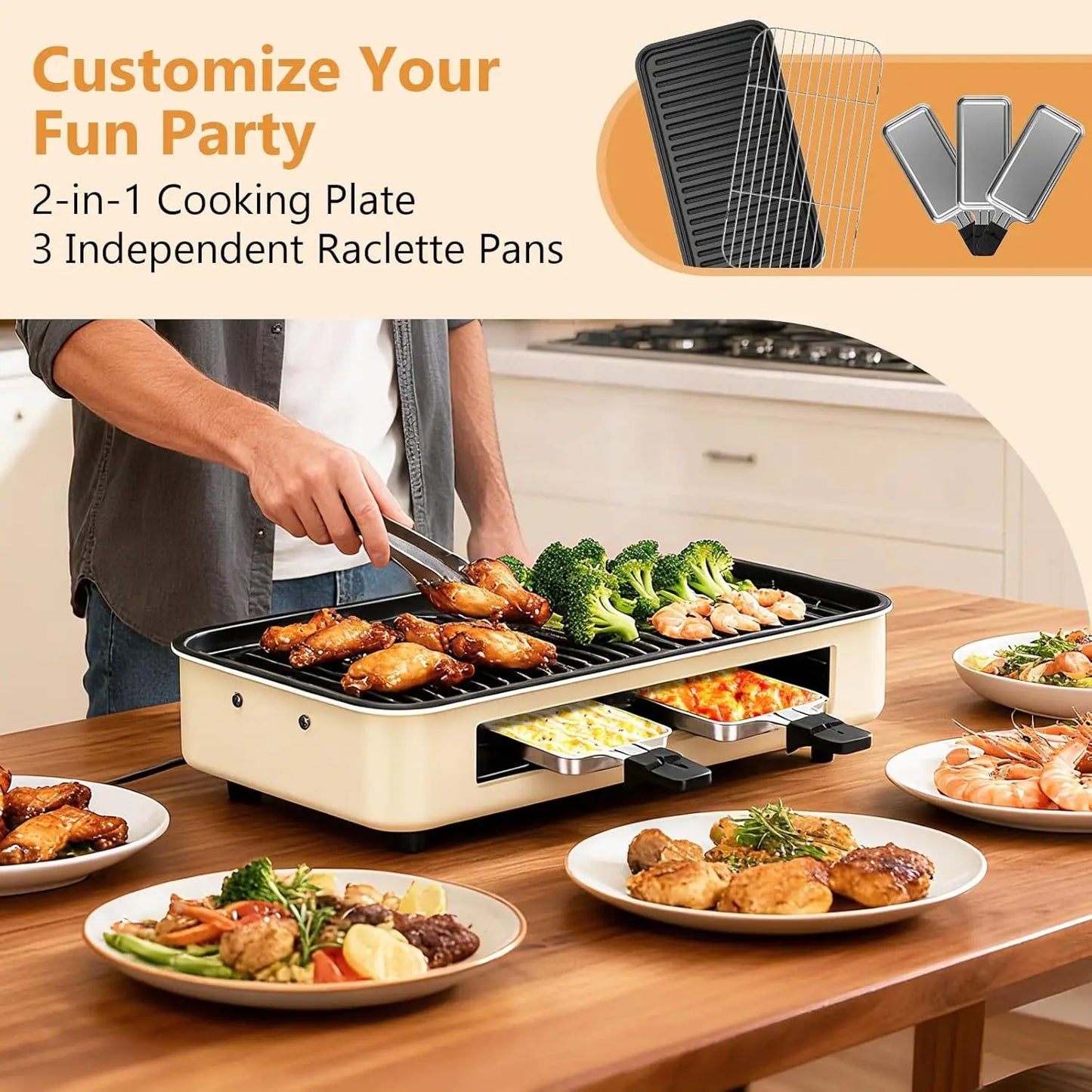 Smokeless Indoor Electric Grill With Removable Plates And Adjustable Temperature