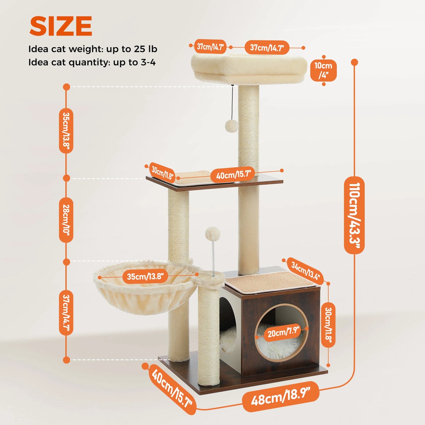 PAWZ Road Modern Cat Tree Indoor Cats Multi Level Wood Cat Tower With Cozy Condo