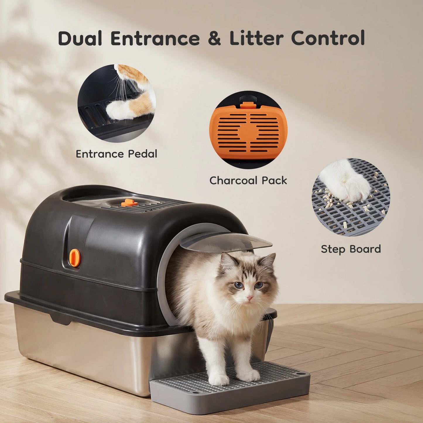 Stainless Steel Cat Litter Box Fully Enclosed For Large Cats