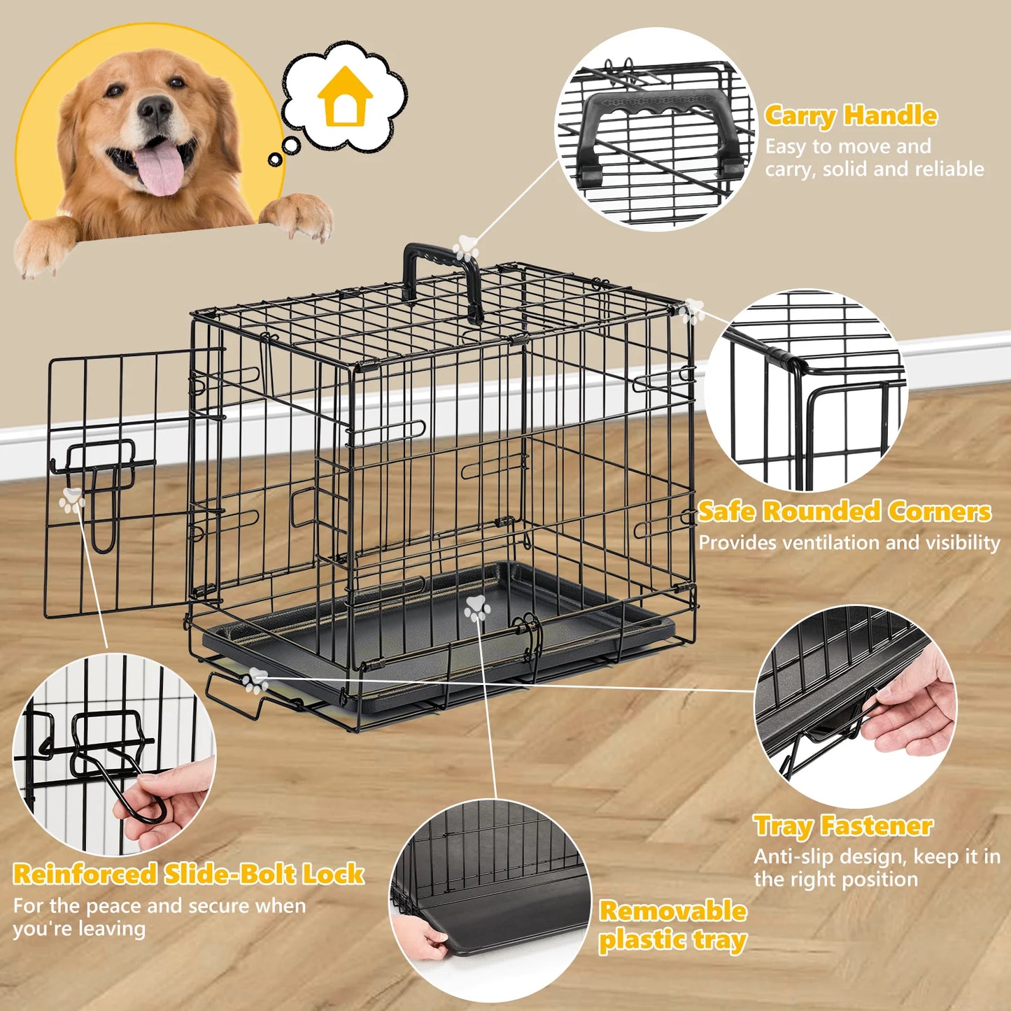 JHK Dog Crate Metal Pet Kennel With Secure Lock Durable