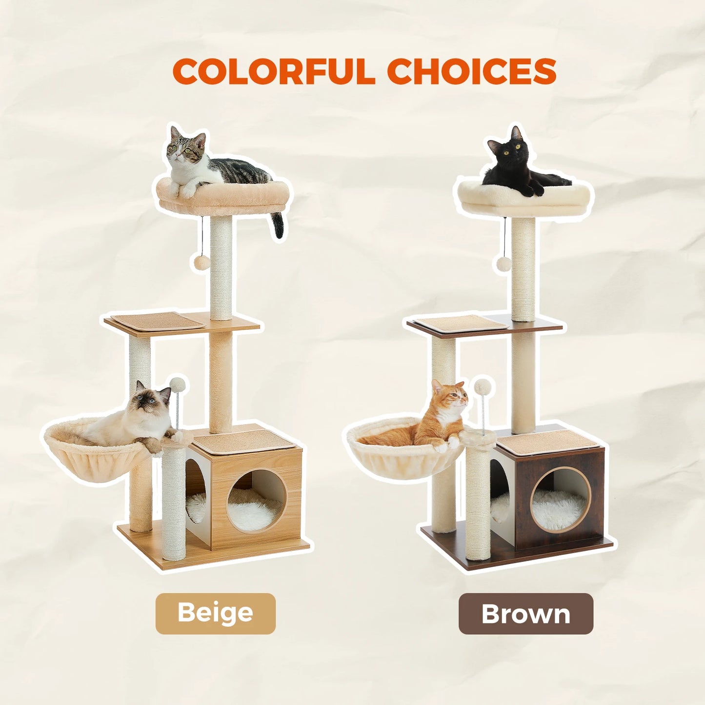 PAWZ Road Modern Cat Tree Indoor Cats Multi Level Wood Cat Tower With Cozy Condo