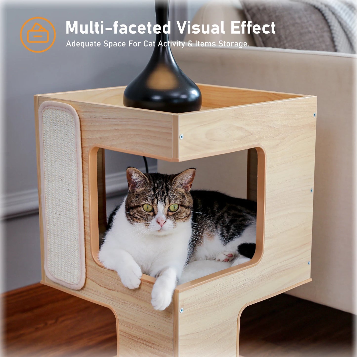 PAWZ Road Wood Cat Condo House With Scratching Pad