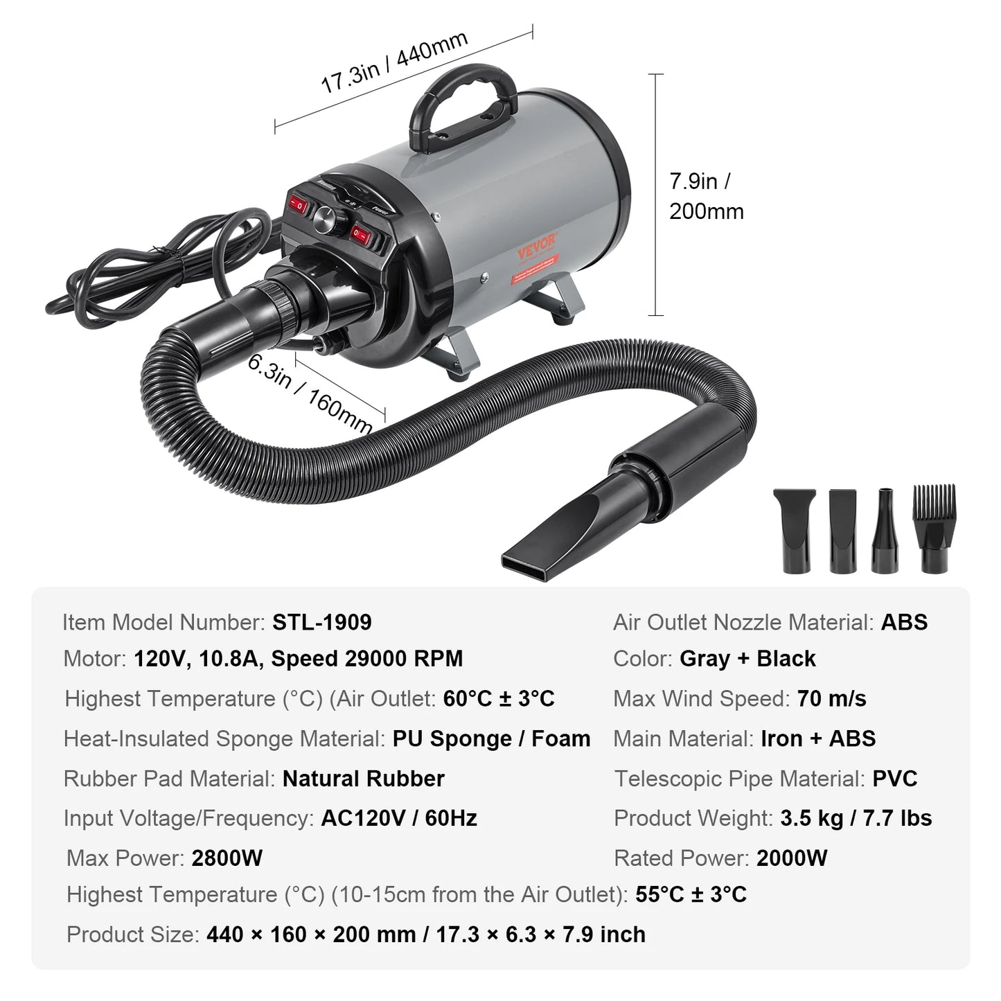 SucceBuy Dog Blow Dryer With Adjustable Speed Temperature Control Pet Grooming